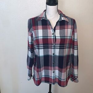 ORVIS Women Fleece Lined Plaid Jacket Snaps Pockets button down